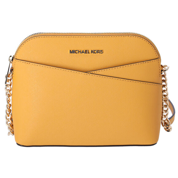 Michael Kors Jet Set Travel Medium Dome Crossbody Bag Gold Rod Yellow Leather - Picture 1 of 4